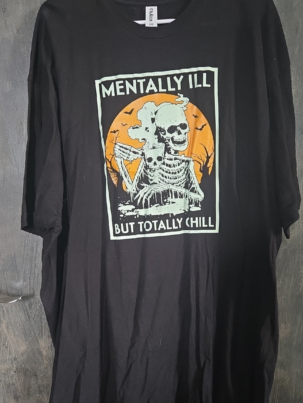 Tultex Black Graphic Tee with Orange Moon & Light Green Print